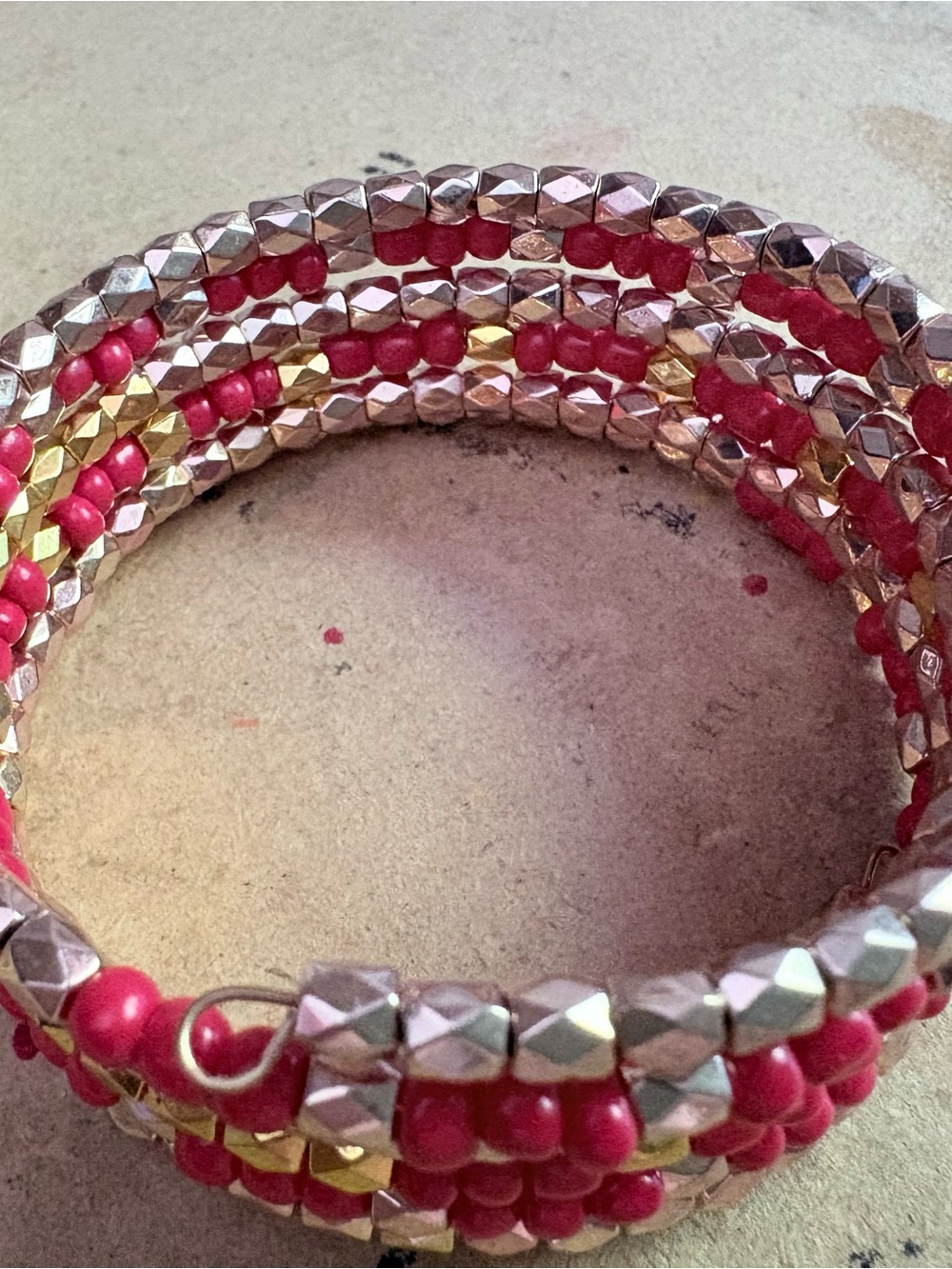 Handcrafted red and Gold Beaded Coil Bracelet